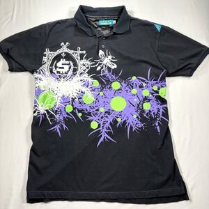 Shmack Mens XL Black Polo Shirt Y2K Streetwear Graphic Print Dollar Sign Logo